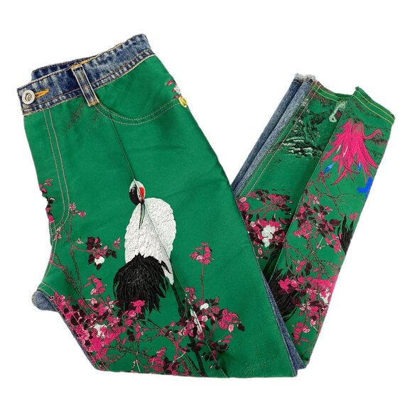 Diesel Green Blue Embroidered Satin Front Kids JeansSize 10